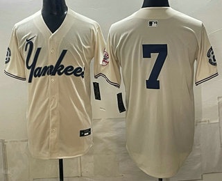Men's New York Yankees #7 Mickey Mantle Cream Limited Stitched Jersey