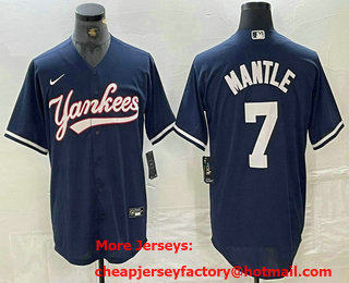 Men's New York Yankees #7 Mickey Mantle Navy Cool Base Stitched Baseball Jersey 03
