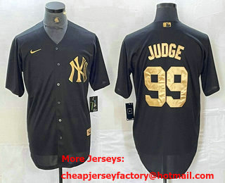 Men's New York Yankees #99 Aaron Judge Black Gold Cool Base Stitched Jersey