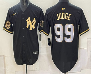 Men's New York Yankees #99 Aaron Judge Black Gold With Patch Limited Stitched Jersey
