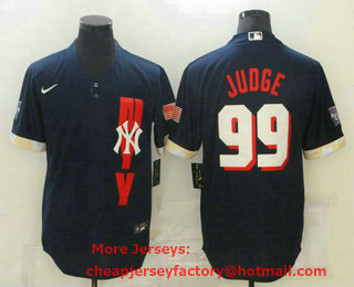 Men's New York Yankees #99 Aaron Judge Navy Blue 2021 MLB All Star Stitched Cool Base Nike Jersey