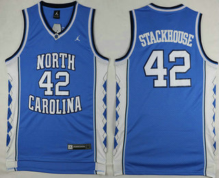 Men's North Carolina Tar Heels #42 Jerry Stackhouse Light Blue College Basketball Swingman Jersey