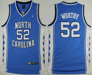 Men's North Carolina Tar Heels #52 James Worthy Light Blue College Basketball Swingman Jersey