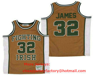 Men's Notre Dame Fighting Irish #32 Lebron James Brown College Basketball Jersey