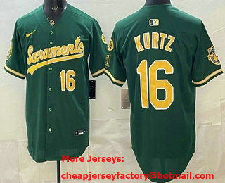 Men's Oakland Athletics #16 Nick Kurtz Green Limited Jersey