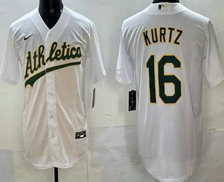 Men's Oakland Athletics #16 Nick Kurtz White Cool Base Jersey