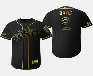 Men's Oakland Athletics #2 Khris Davis Black Gold Stitched MLB Flex Base Jersey