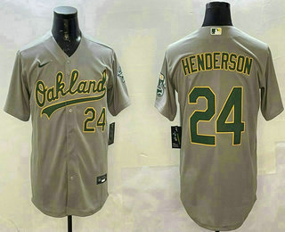 Men's Oakland Athletics #24 Ricky Henderson Grey Cool Base Stitched Jersey