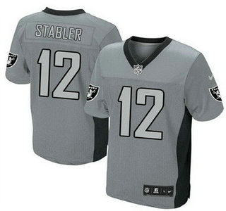 Men's Oakland Raiders #12 Ken Stabler Nike Gray Shadow Elite Jersey