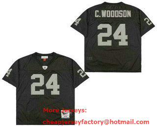 Men's Oakland Raiders #24 Charles Woodson Black 2002 Throwback Jersey