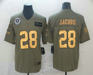 Men's Oakland Raiders #28 Josh Jacobs Olive Gold 2019 Salute To Service Stitched NFL Nike Limited Jersey