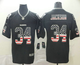 Men's Oakland Raiders #34 Bo Jackson 2018 USA Flag Fashion Black Color Rush Stitched Nike Limited Jersey