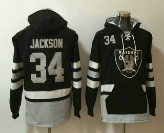 Men's Oakland Raiders #34 Bo Jackson NEW Black Pocket Stitched NFL Pullover Hoodie