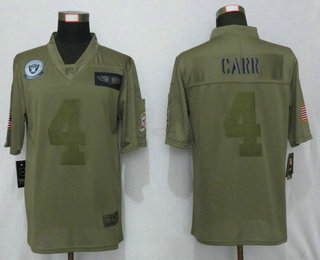 Men's Oakland Raiders #4 Derek Carr NEW Olive 2019 Salute To Service Stitched NFL Nike Limited Jersey