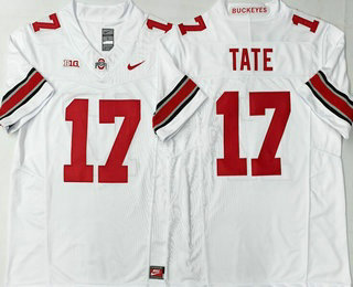 Men's Ohio State Buckeyes #17 Carnell Tate Limited White FUSE College Football Jersey