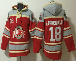 Men's Ohio State Buckeyes #18 Marvin Harrison Jr Red Ageless Must Have Lace Up Pullover Hoodie