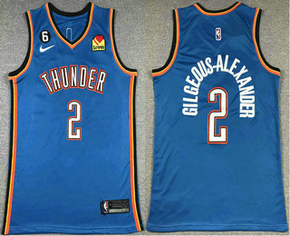 Men's Oklahoma City Thunder #2 Shai Gilgeous-Alexander 2023 Blue With 6 Patch Stitched Jersey With Sponsor