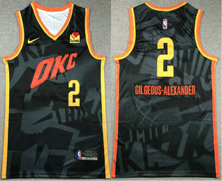 Men's Oklahoma City Thunder #2 Shai Gilgeous-Alexander Black 2023 City Icon Sponsor Swingman Jersey