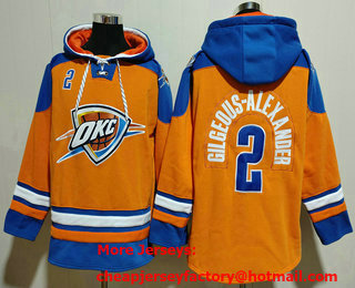 Men's Oklahoma City Thunder #2 Shai Gilgeous Alexander Orange Blue Lace Up Pullover Hoodie