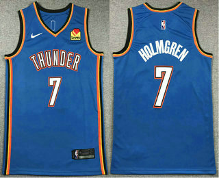 Men's Oklahoma City Thunder #7 Chet Holmgren Blue Icon Sponsor Swingman Jersey