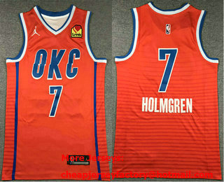 Men's Oklahoma City Thunder #7 Chet Holmgren Orange Statement Edition Sponsor Stitched Jersey