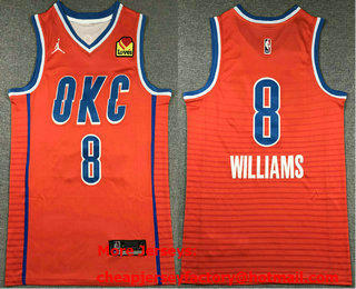 Men's Oklahoma City Thunder #8 Jalen Williams Orange Statement Edition Sponsor Stitched Jersey