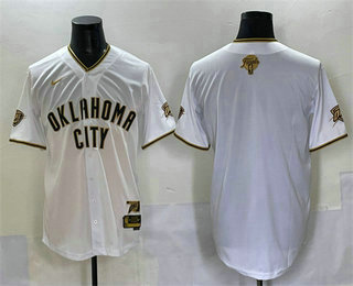 Men's Oklahoma City Thunder Blank White Gold 2025 Finals Vapor Stitched Baseball Jersey