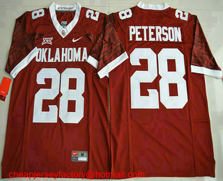 Men's Oklahoma Sooners #28 Adrian Peterson Red Limited Stitched College Football 2016 Nike NCAA Jersey