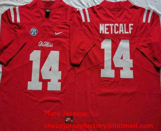 Men's Ole Miss Rebels #14 DK Metcalf Red College Football Jersey