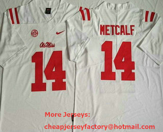 Men's Ole Miss Rebels #14 DK Metcalf White College Football Jersey