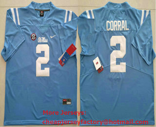 Men's Ole Miss Rebels #2 Matt Corral Blue 2021 Vapor Untouchable Stitched Nike NCAA Jersey