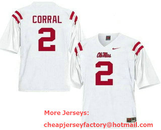 Men's Ole Miss Rebels #2 Matt Corral White College Football Jersey