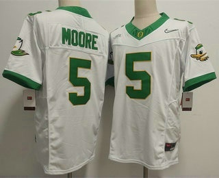 Men's Oregon Ducks #5 Dakorien Moore White FUSE College Football Jersey