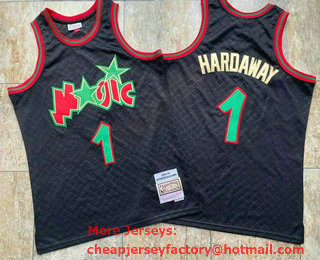 Men's Orlando Magic #1 Penny Hardaway Black With Green 1993-94 Hardwood Classics Soul AU Throwback Jersey