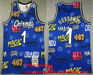 Men's Orlando Magic #1 Tracy McGrady Blue Doodle Fashion Swingman Throwback Jersey