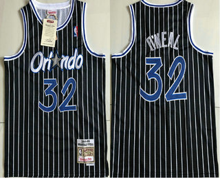 Men's Orlando Magic #32 Shaquille O'neal 1994-95 Black Hardwood Classics Soul AU Throwback Jersey