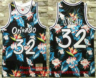 Men's Orlando Magic #32 Shaquille O'neal Ness Floral Fashion Hardwood Classics Soul Swingman Throwback Jersey