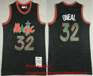 Men's Orlando Magic #32 Shaquille Oneal 1994-95 Black Green Hardwood Classics Soul Swingman Throwback Jersey