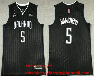 Men's Orlando Magic #5 Paolo Banchero ALL Black With 6 Patch Stitched Jersey With Sponsor