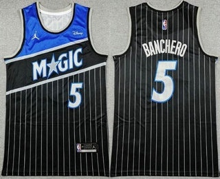 Men's Orlando Magic #5 Paolo Banchero Black Statement Sponsor Swingman Jersey