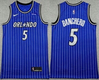 Men's Orlando Magic #5 Paolo Banchero Blue Sponsor Swingman Jersey