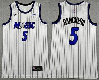 Men's Orlando Magic #5 Paolo Banchero White Sponsor Swingman Jersey