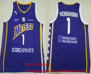 Men's Paris Mets 92 #1 Victor Wembanyama Purple Swingman Basketball Jersey