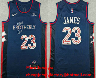 Men's Philadelphia 76ers #23 LeBron James  Blue 2023 City Edition Sponsor Stitched Jersey