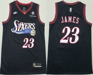 Men's Philadelphia 76ers #23 LeBron James Black Sponsor 2026 Classic Edition Stitched Jersey