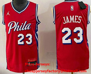 Men's Philadelphia 76ers #23 LeBron James Red 2026 Statement Edition Stitched Jersey