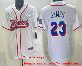 Men's Philadelphia 76ers #23 LeBron James White Cool Base Stitched Baseball Jersey