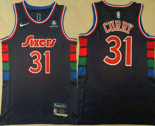 Men's Philadelphia 76ers #31 Seth Curry Blue Nike Diamond 2022 City Edition Swingman Stitched Jersey With Sponsor
