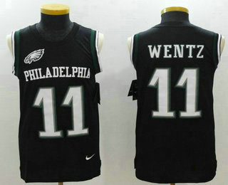 Men's Philadelphia Eagle #11 Carson Wentz Black Color Rush 2017 Vest Stitched NFL Nike Tank Top Jersey