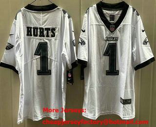 Men's Philadelphia Eagles #1 Jalen Hurts Limited White Vapor Jersey